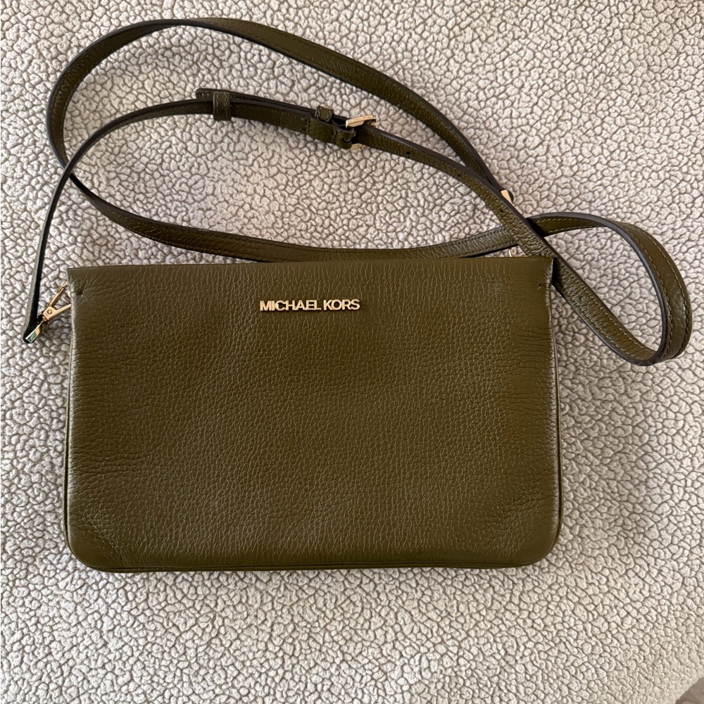 Michael Kors Dark Green Leather Crossbody
